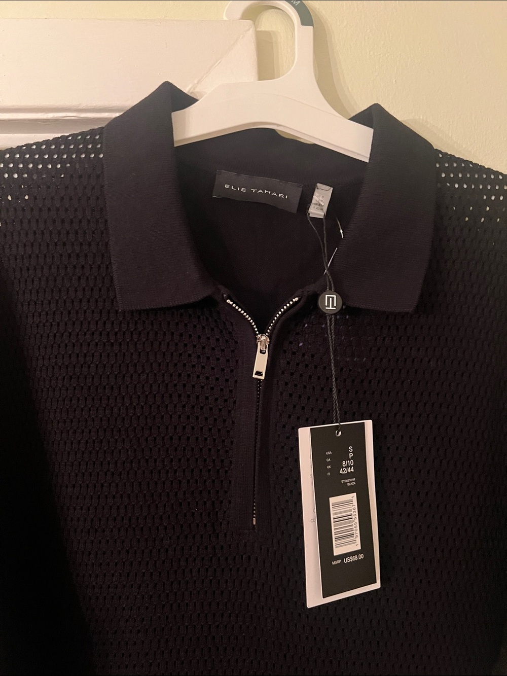 Elie Tahari Black Mesh Half-Zip Polo